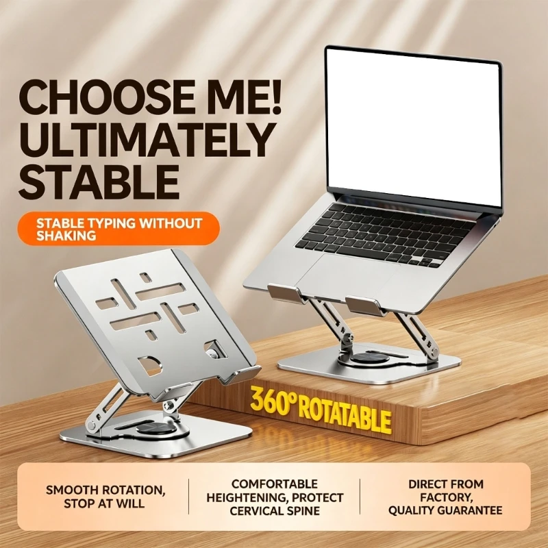 Desk Laptop Holder with Turning Base, Carbon Steel Frame, Raised Screen View for 17.3 In Devices and Daily Work F19E