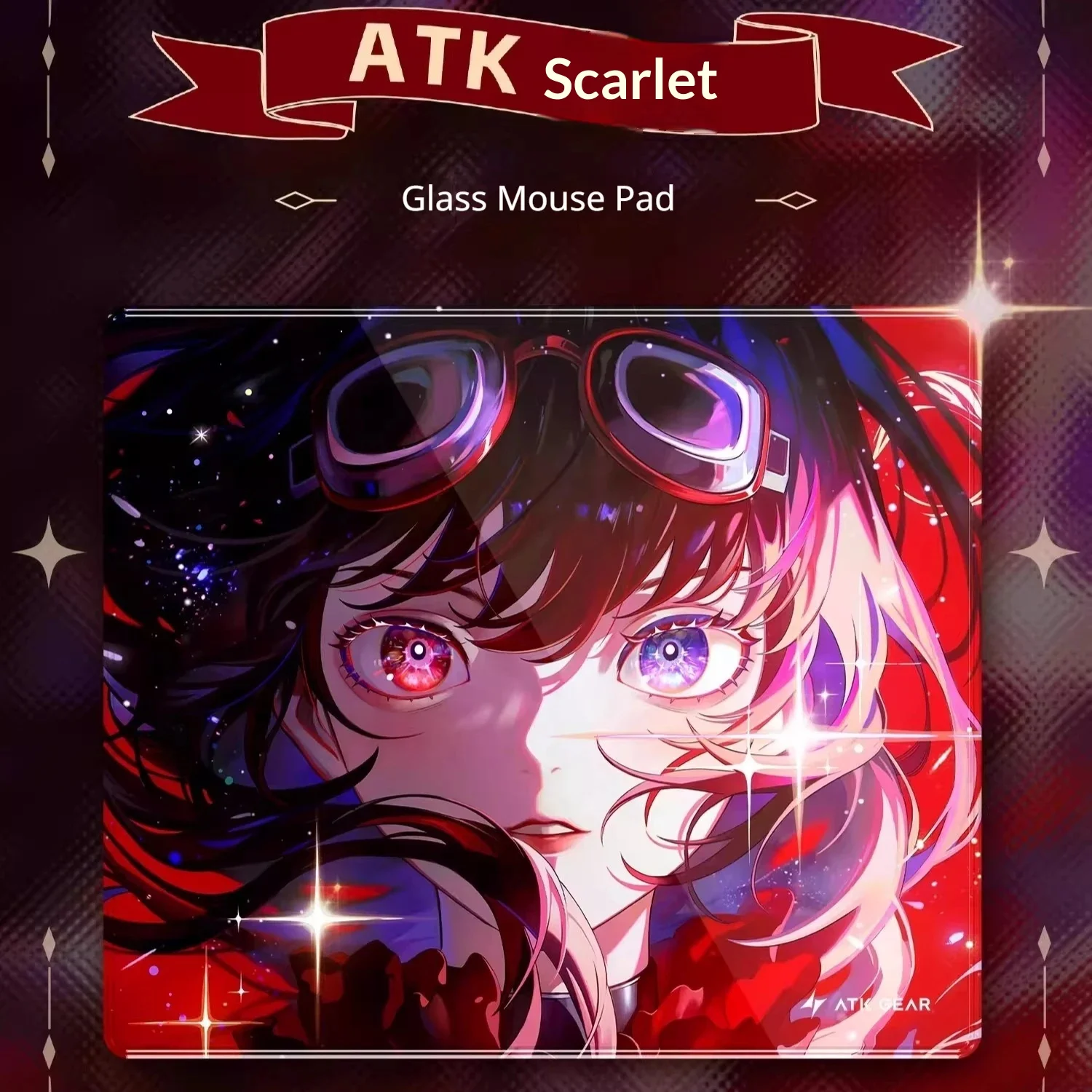 Atk Crimson Anime Pattern Large Glass Gaming Mouse Pad, Fps E-Sports Desk Mat For Valorant, Suitable For Gaming, Office & Daily