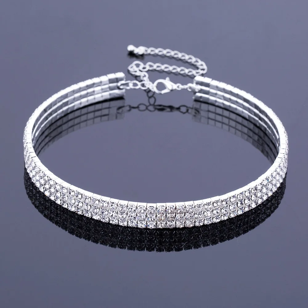 Bridal Wedding Choker Necklaces Silver Plated Crystal Rhinestone Party Diamante Choker Jewelry for Women