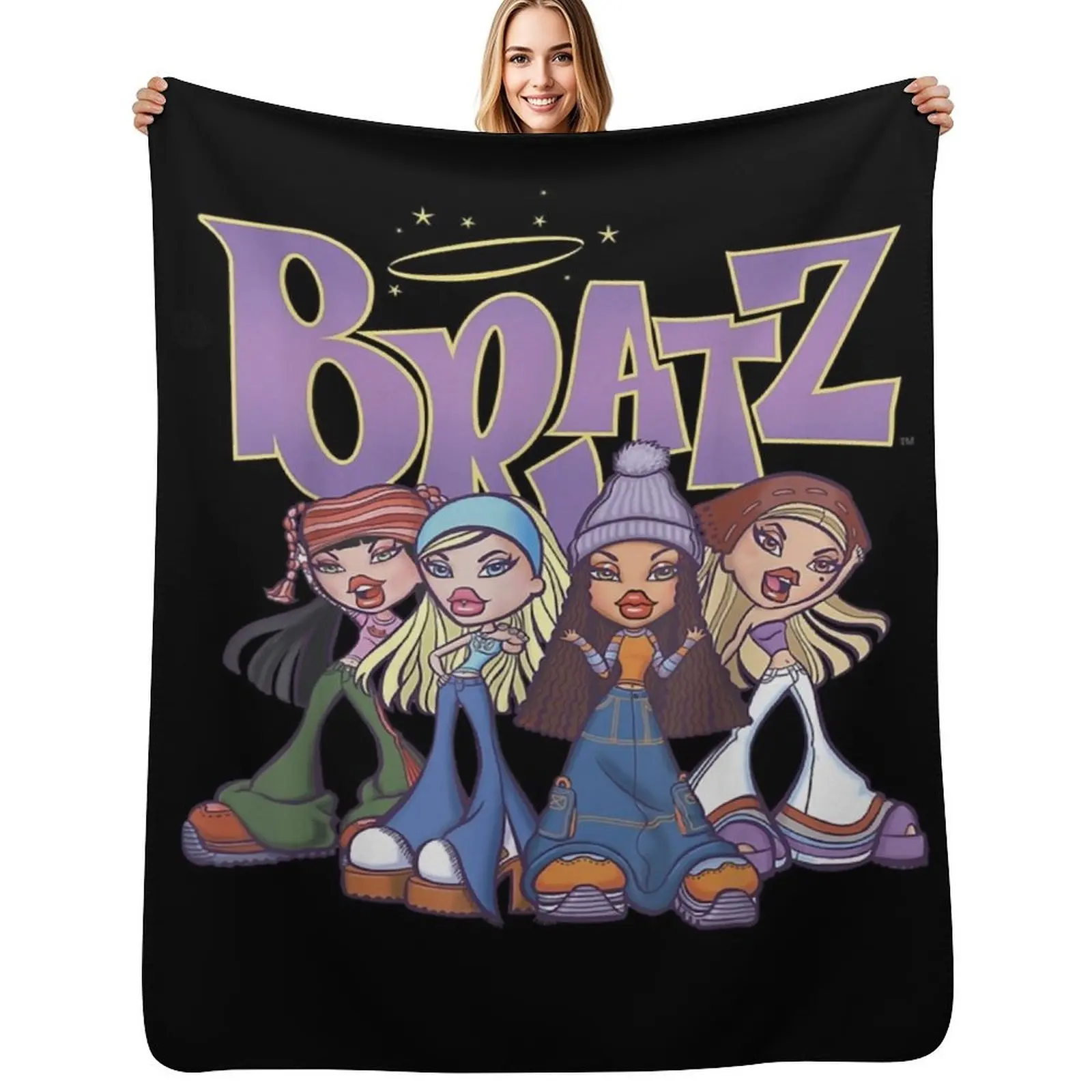 Bratz Original Four Group Shot Logo Throw Blanket Luxurious Soft Blanket Holiday Gift for Family