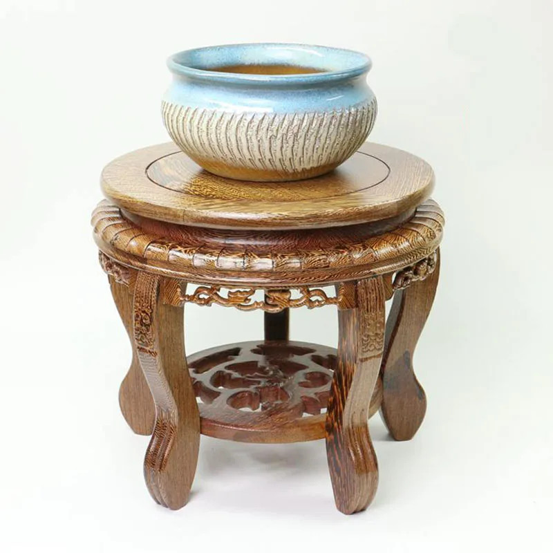 

New Chinese Chicken Wing Wood Base, Round Solid Wood Ornament Stand, Fish Tank Support, Antique Carved Home Decor Display