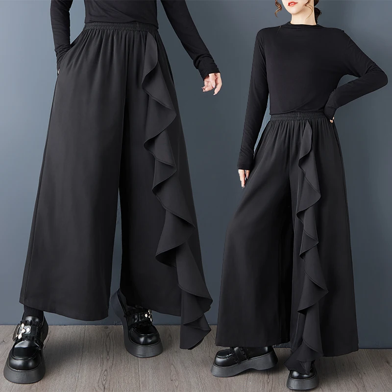 k Sle Casual Pants Loose Wide Leg Patchwork Design Spring Autumn New Sle Faion Slimming Versatile Ladies' Trousers