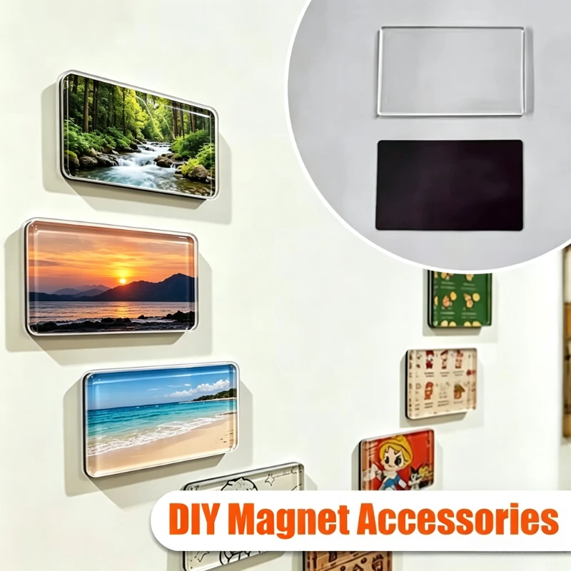 5×3cm Rectangle 9~50Set DIY Acrylic Magnet Kit Refrigerator Magnet Home Decoration Custom Photos Postcard Handmade Crafts