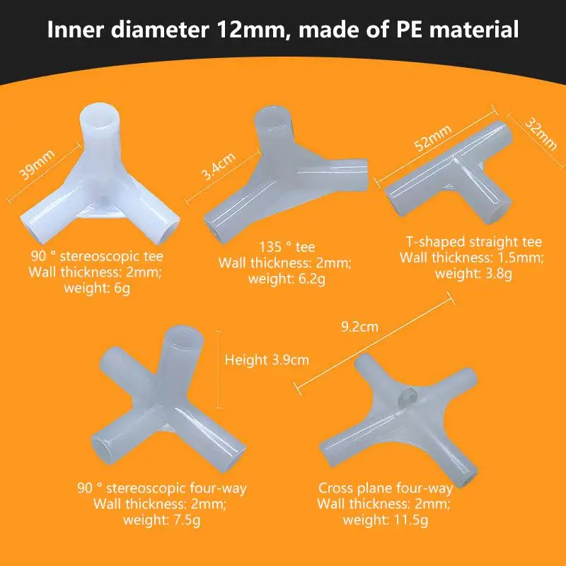 【L】10PCS 12mm Plastic White Pipe Connector DIY Shelf Tent Fixed Joint Fitting Tee Four Way Straight Elbow Wardrobe Hook Joint