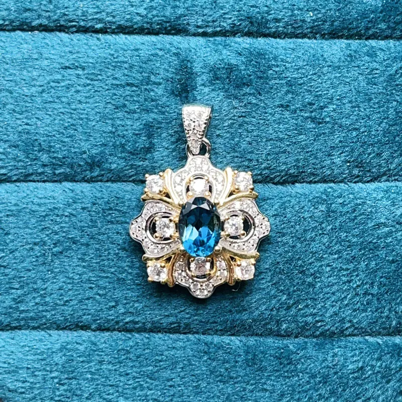

Two-color plating 925 silver pendant 5mm*7mm london blue topaz pendant for women party topaz jewelry