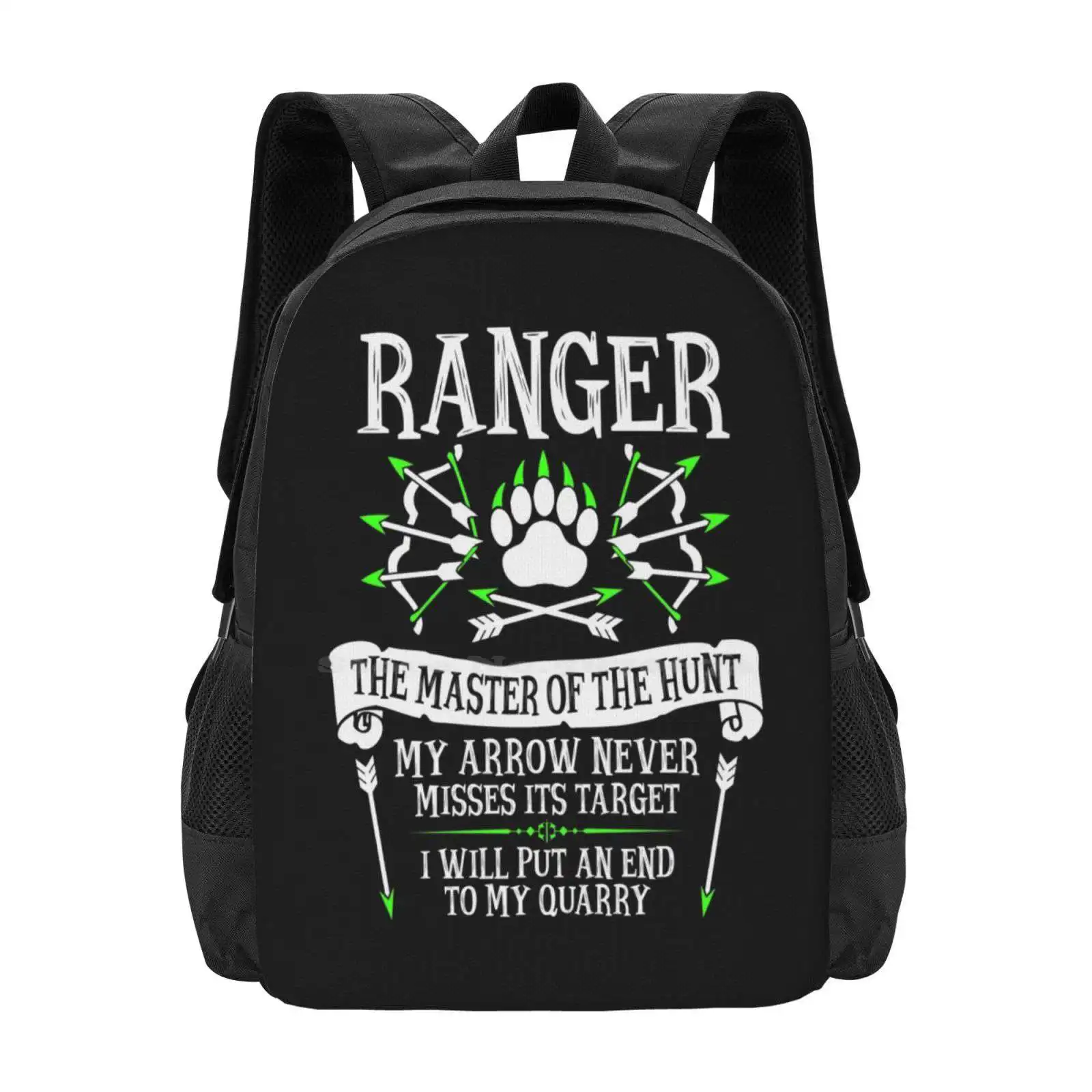 Ranger , The Master Of The Hunt-& Dragons ( White Text ) 3D Print Design Backpack Student Bag Critical Role Geek Sundry Grog