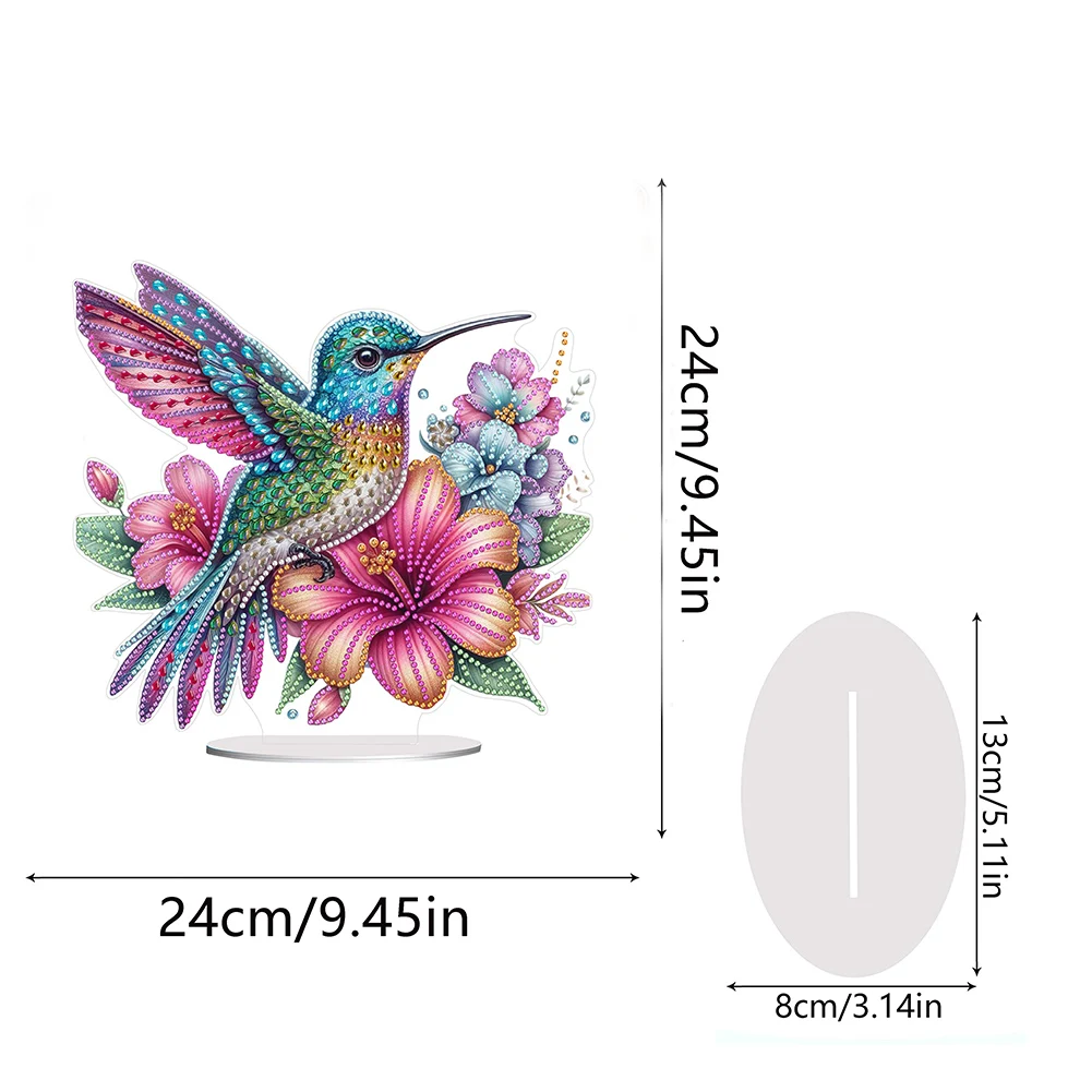 Special Shape Hummingbird Diamond Painting Desktop Ornaments Kit Flower Diamond Painting Desktop Decorations for Adults Beginner