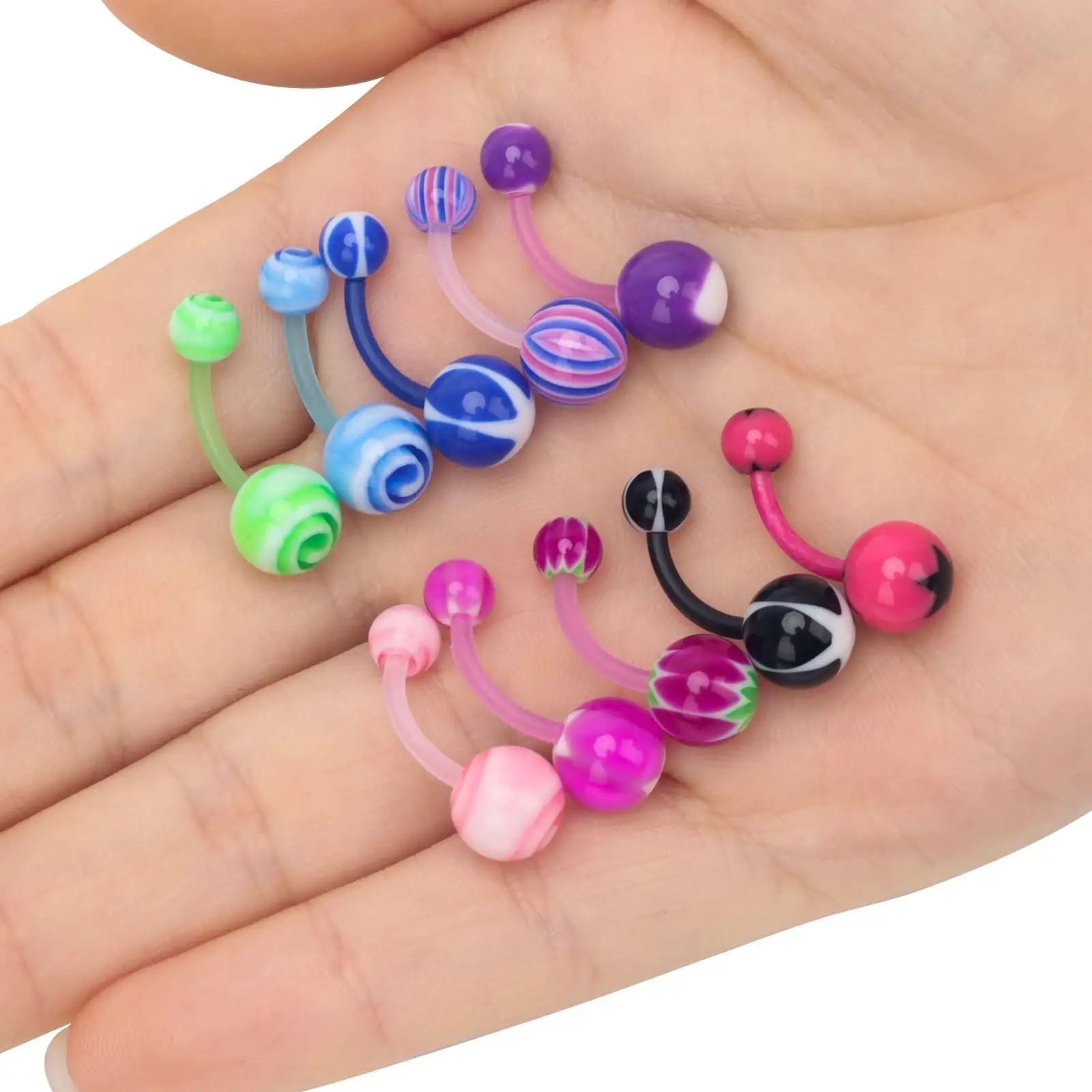 Assorted Lot of 10/20/30/50/100PCS Acrylic Banana Curved Bar Navel Piercings 14G Belly Button Rings Piercing Jewelry for Women