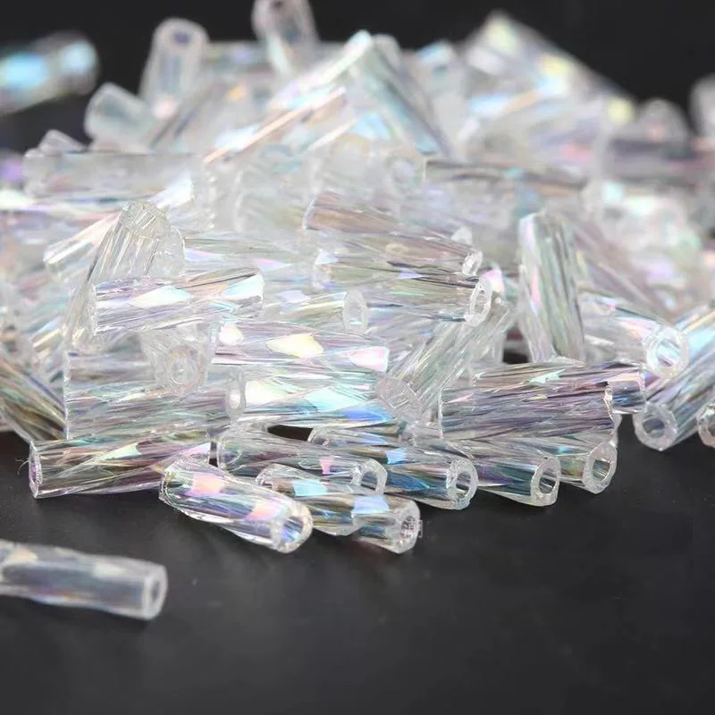 Brilliant Transparent Color Tube 2*6mm 2*9mm 2*11mm Twist White Core Czech Glass Seed Bugle Beads Jewelry Garment Accessory 20g