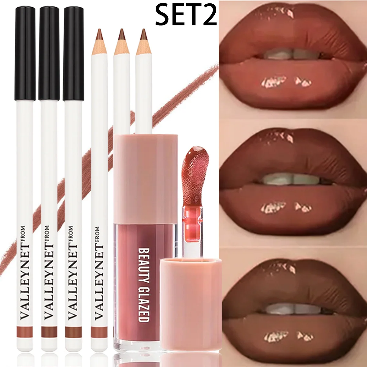 مجموعة مكياج الشفاه مكونة من 4 قطع/مجموعة: 3 قطع من بطانات الشفاه غير اللامعة + 1 زيت شفاه غير لامع يدوم طويلاً ومقاوم للماء ومخملي مثالي للمكياج اليومي #4