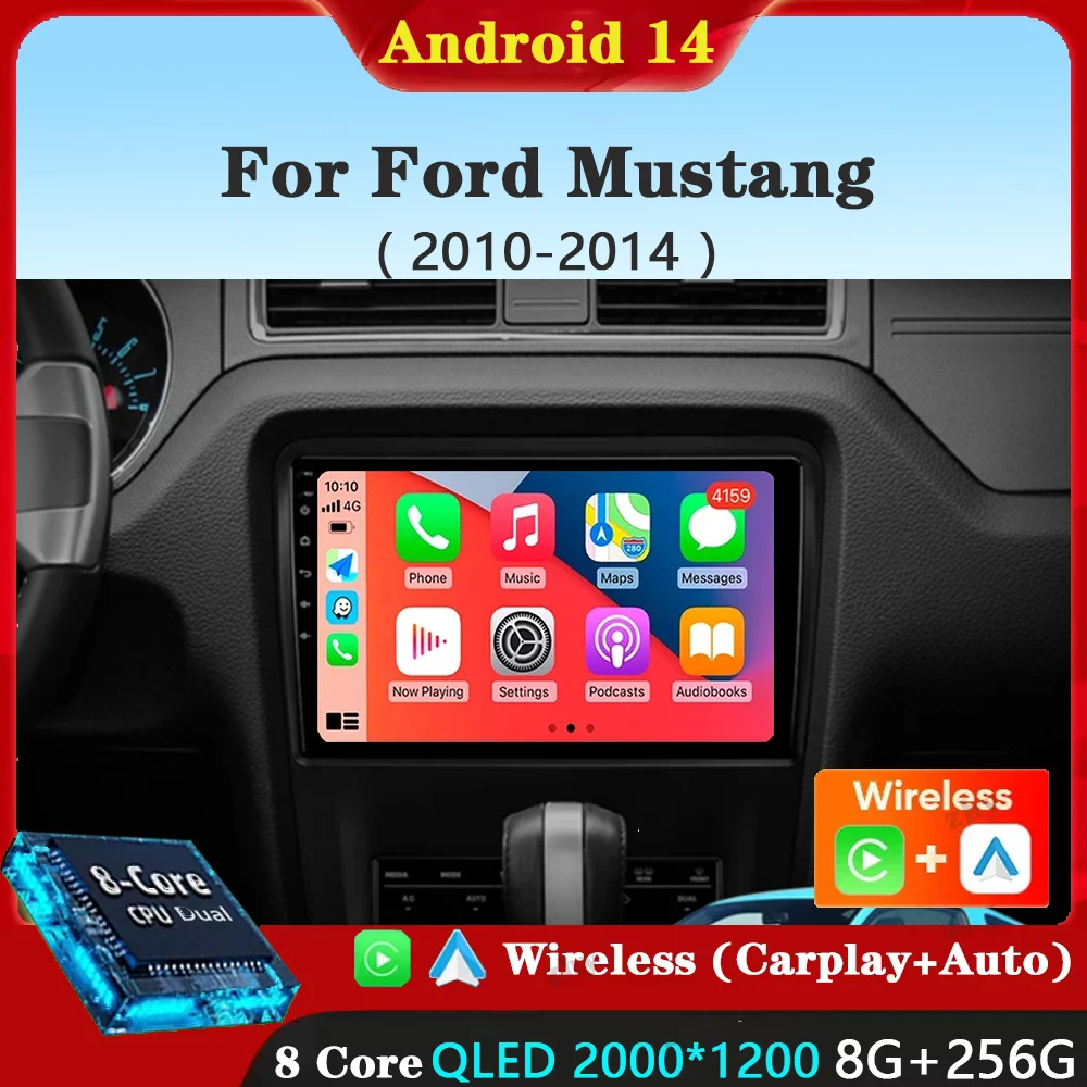 Android 14 Carplay Auto Car Radio For Ford Mustang 2010 2011 2012 2013 2014 Multimedia GPS Navi WIFI+4G Player Stereo 360 Camera