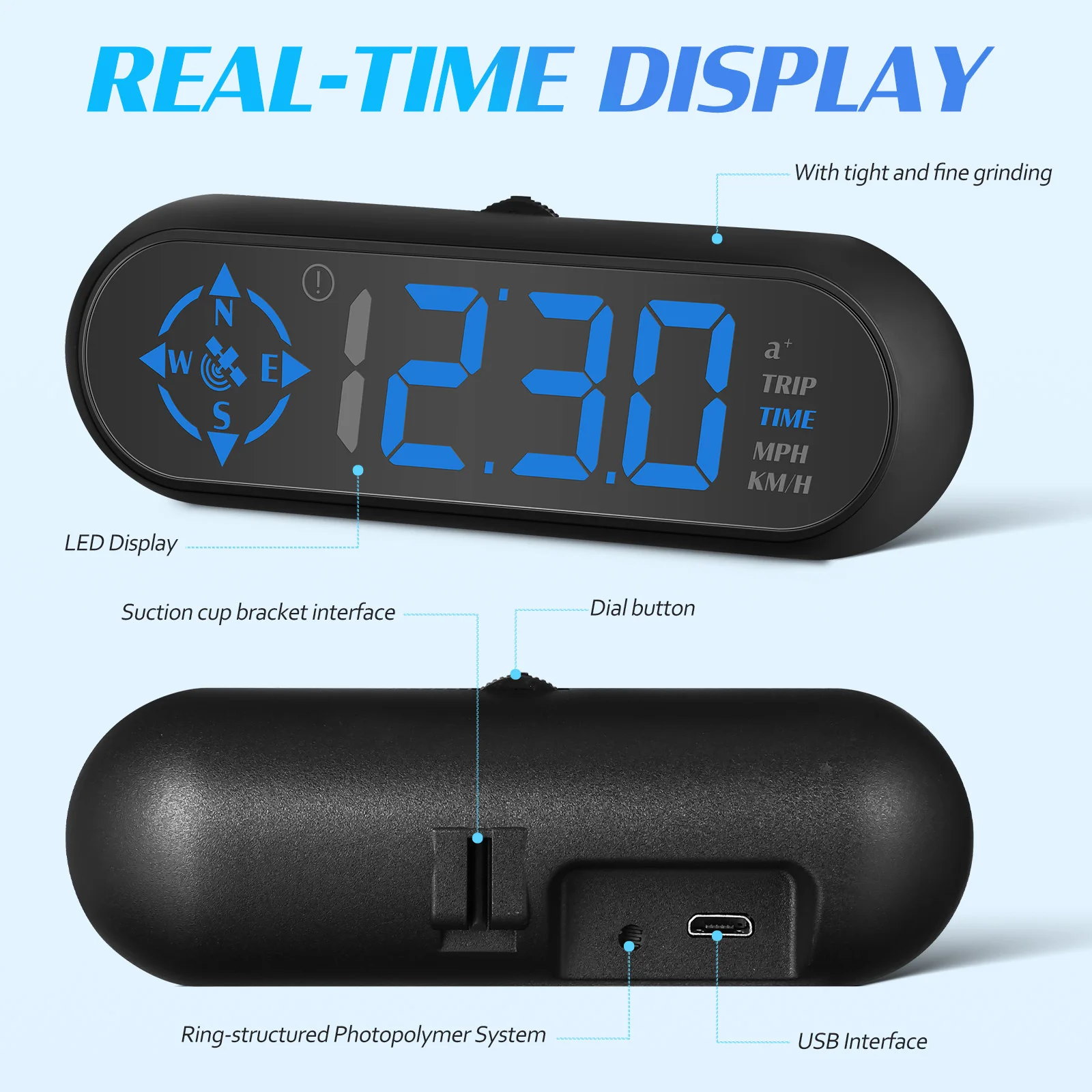 Display Auto Windschutzscheibe Digitaler Tachometer Bunte Echtzeit-Auto-Kompass Auto Head-Up Display Sicheres Fahren Innenraum