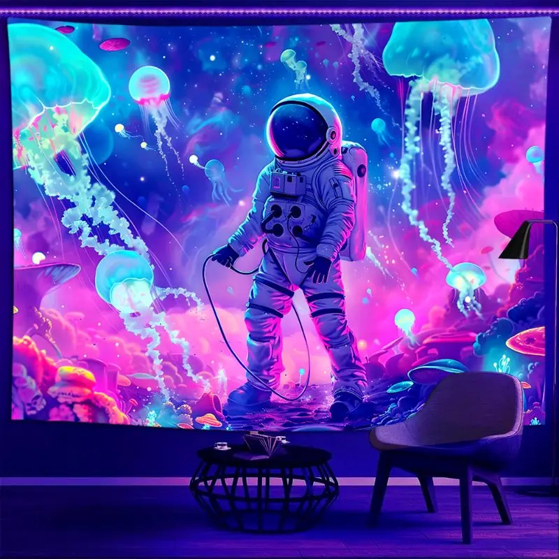 VIKAMA Blacklight DJ Gorilla Headphones Wall Tapestry Hanging Decor Bedroom Party UV Reactive Trippy Music Soft Durable Cozy