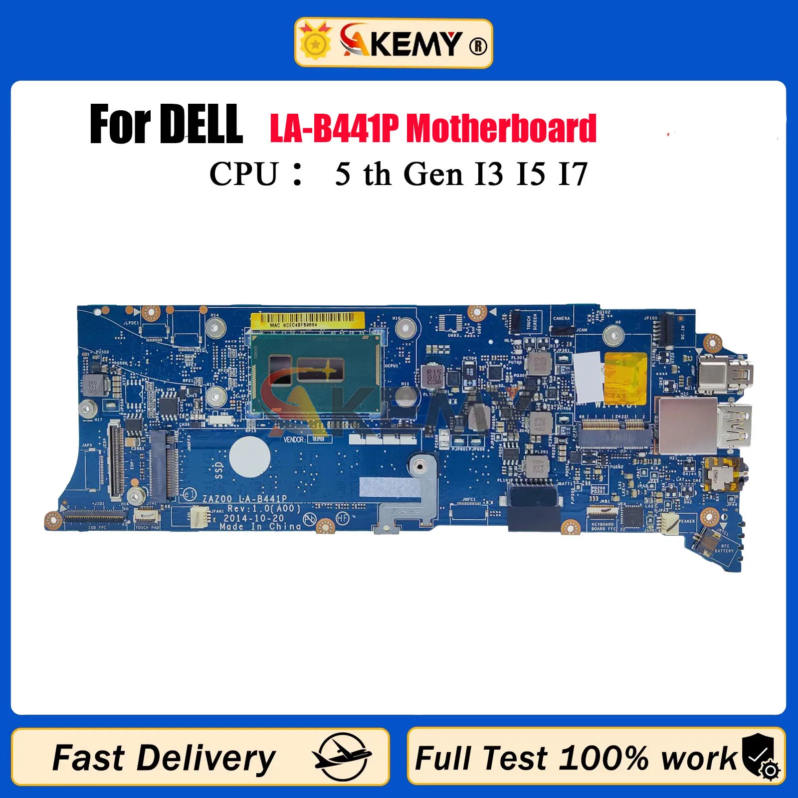 

ZAZ00 LA-B441P Notebook Mainboard For Dell XPS 13 9343 Laptop Motherboard with i5 i7 CN-0T94C8 T94C8 09K8G1 DDR3 100% Tested OK