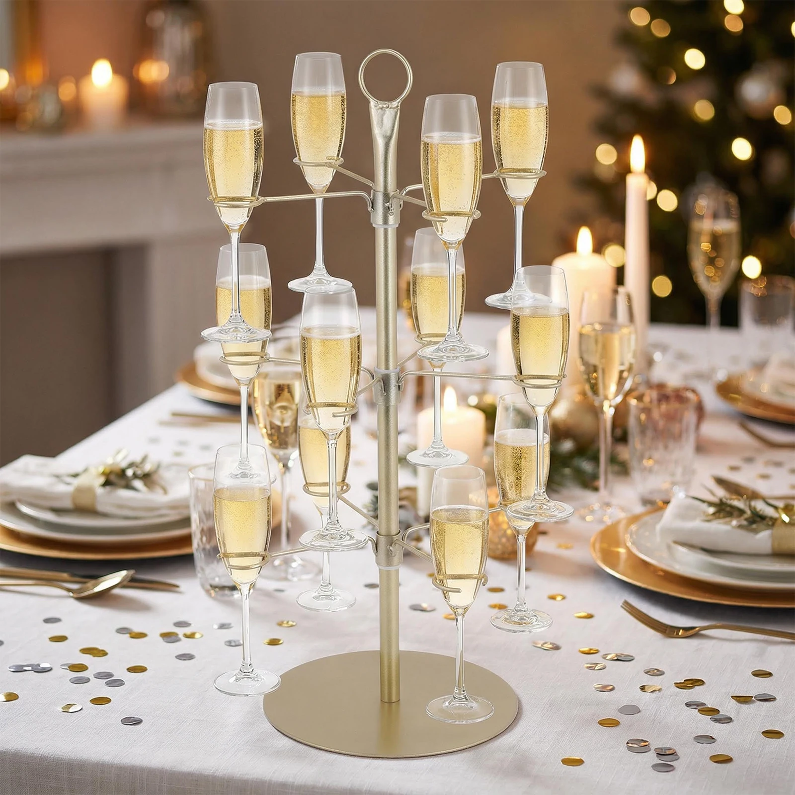 

3 Tier Circle Acrylic Drink Tower 12 Holders Floating Sight Champagne Flute Holder for Party Wedding School Celebration