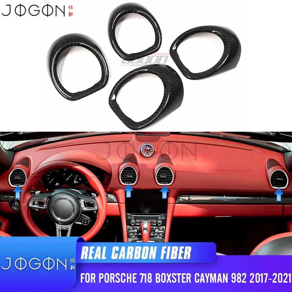 

4PCS Carbon For Porsche 718 Boxster Cayman 982 2017-2021 Car Interior Accessories Center Console Air Vent Outlet Cover Trim