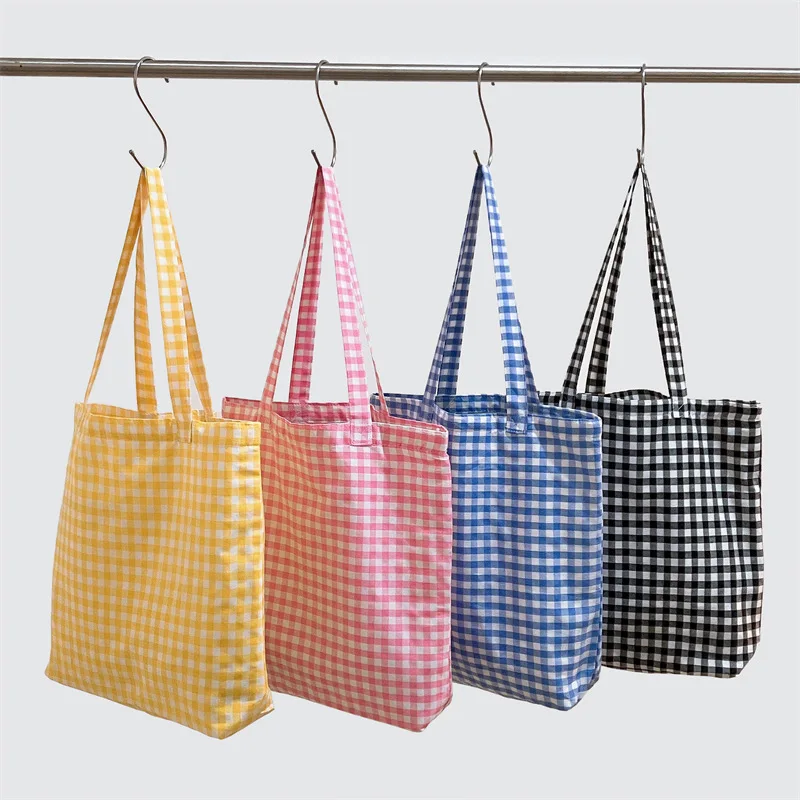 Retro Plaid Women\'s Canvas Shoulder Bag Large Capacity Ladies Reusable Shopping Bags Simple Casual Tote Female Handbags Purse