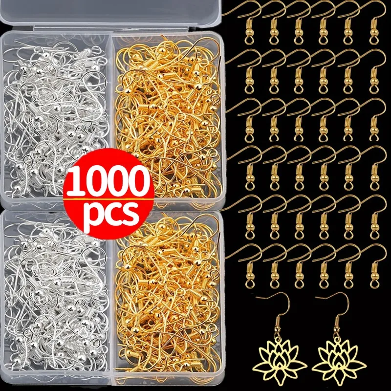 100/1000Pcs DIY Ear Hook Metal Earring Findings Earrings Clasps Stainless Steel Hypoallergenic Earring Making Accessory Earwire