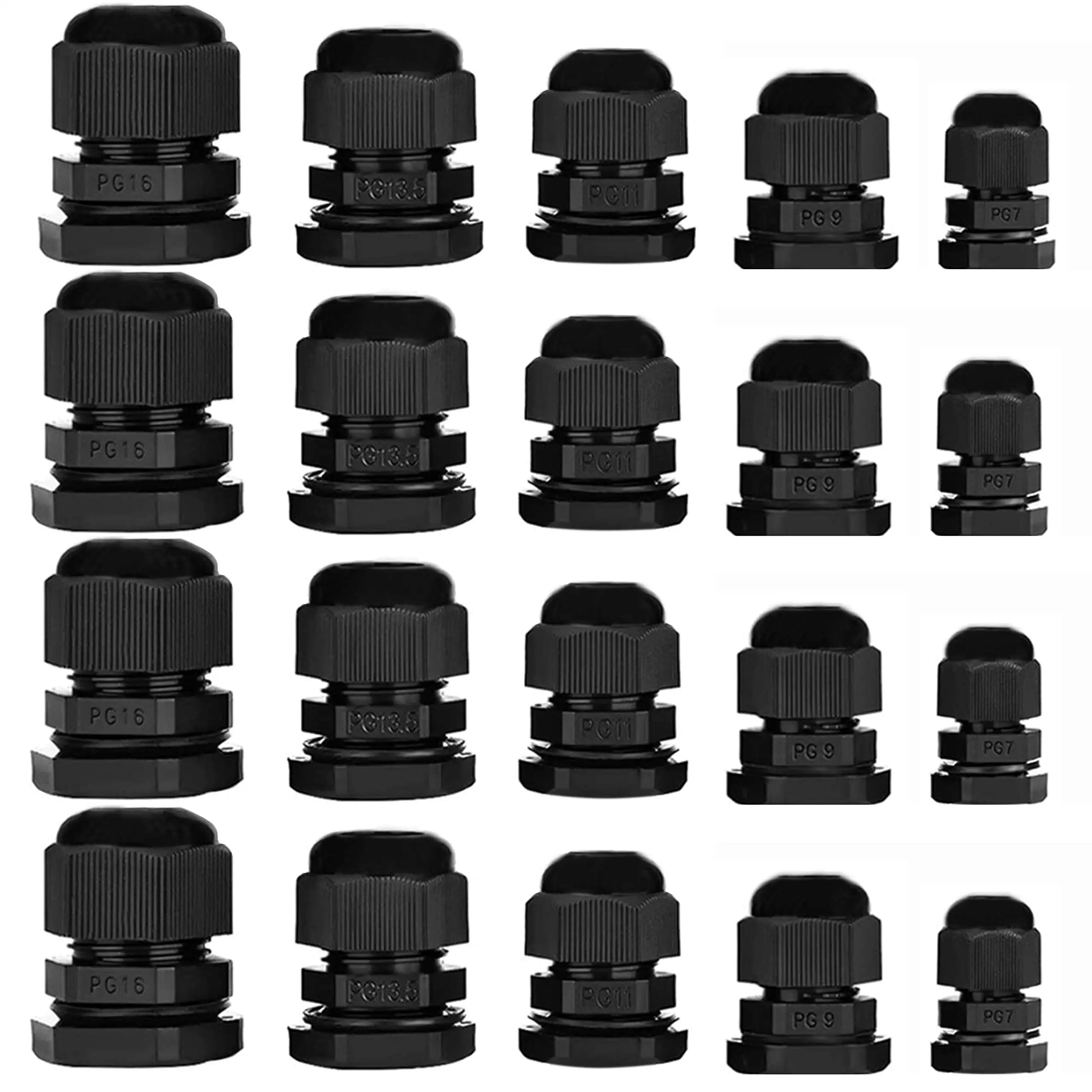 Hot Sale 20pcs Cable Gland Set: Adjustable 3-13mm Connectors (PG7/PG9/PG11/PG13.5/PG16) – Plastic Wire Protectors