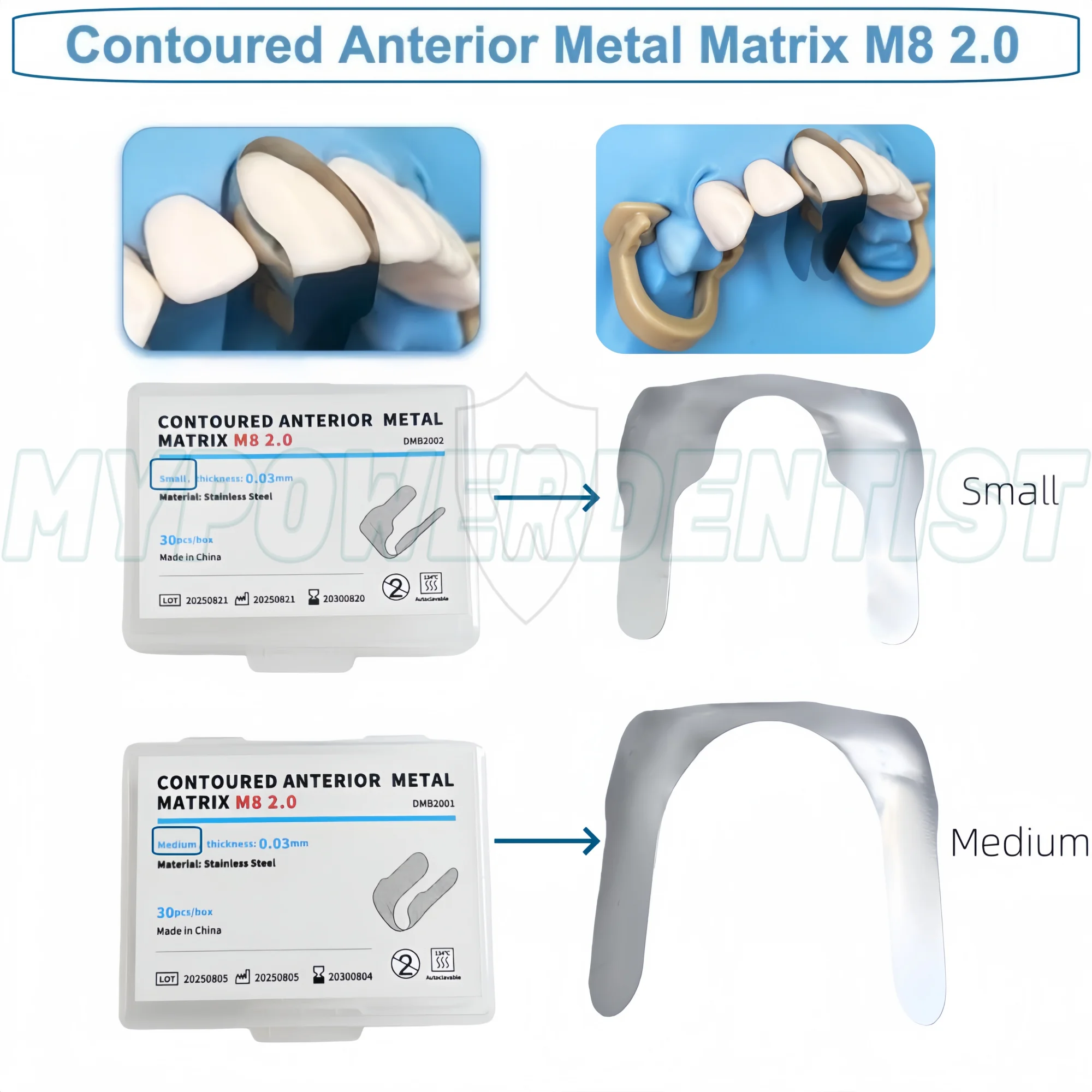 

Dental Contoured Anterior Metal Matrix Bands Restoration Sectional Medium/Small Matrices