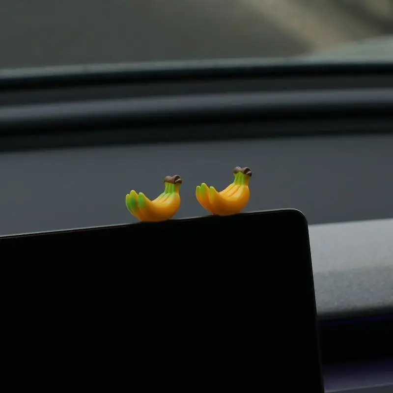 Kawaii Mini Monkey Car Ornament with Banana Cute Cartoon Car Interior Dashboard Decor for Home Office Desk Use