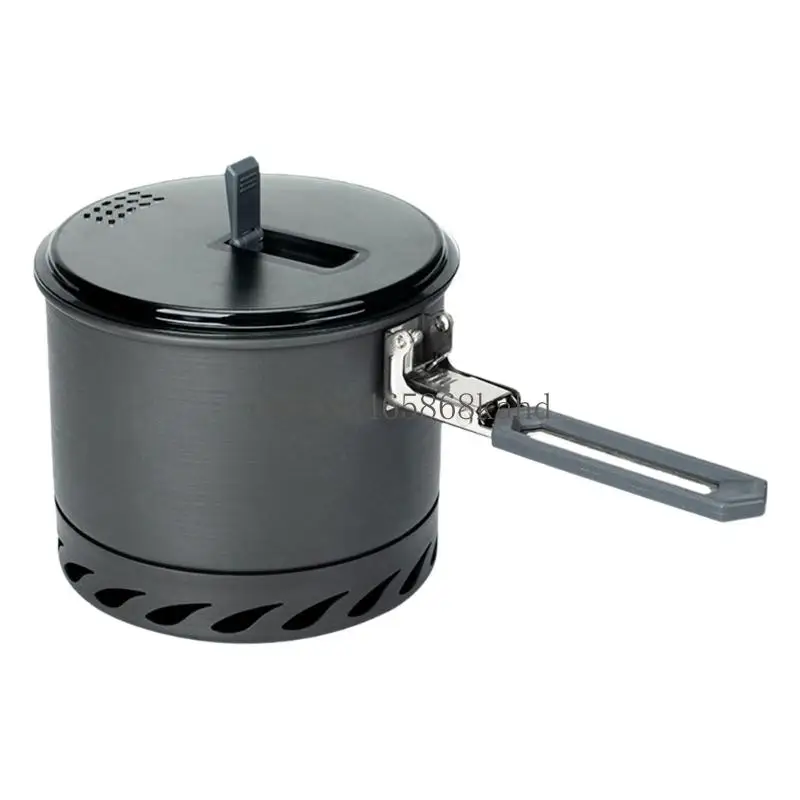 Outdoor Hiking Cookware with Folding Handle Space Saving Heat Exchange Camping Cooking Pot For Hiking Backpacking X5QF