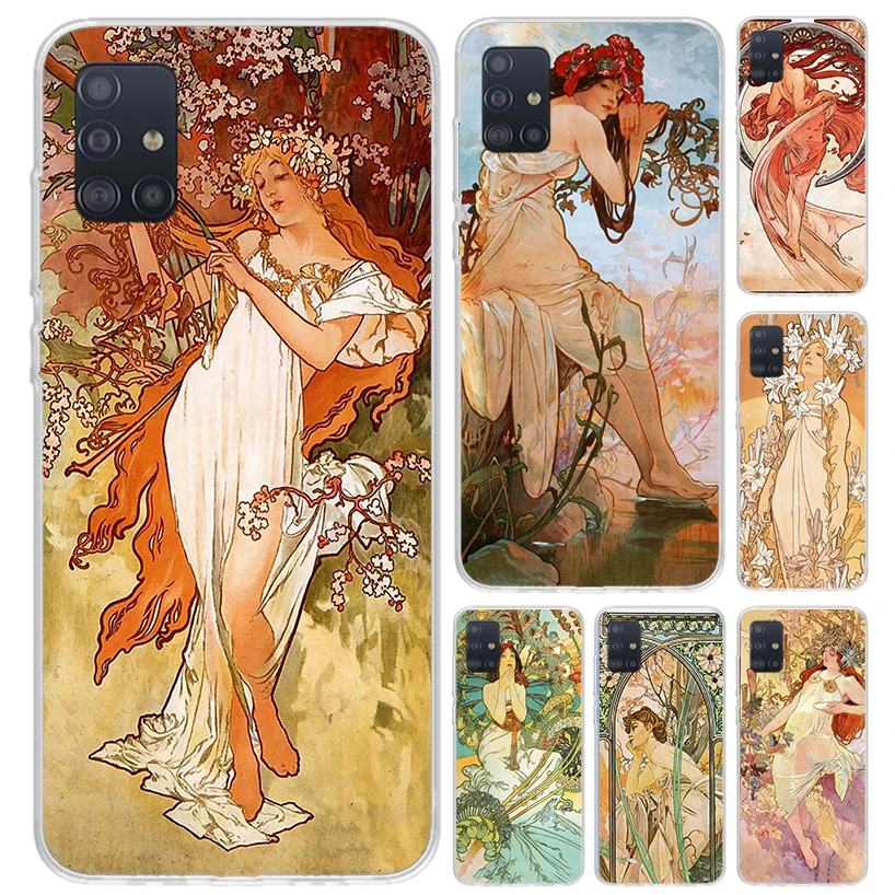 Alfons Mucha Primavera Phone Case for Samsung Galaxy A51 A50 A71 A70 A41 A40 A31 A30S A21S A20S A10S A20E A11 A01 A6 A7 A8 A9 Pl