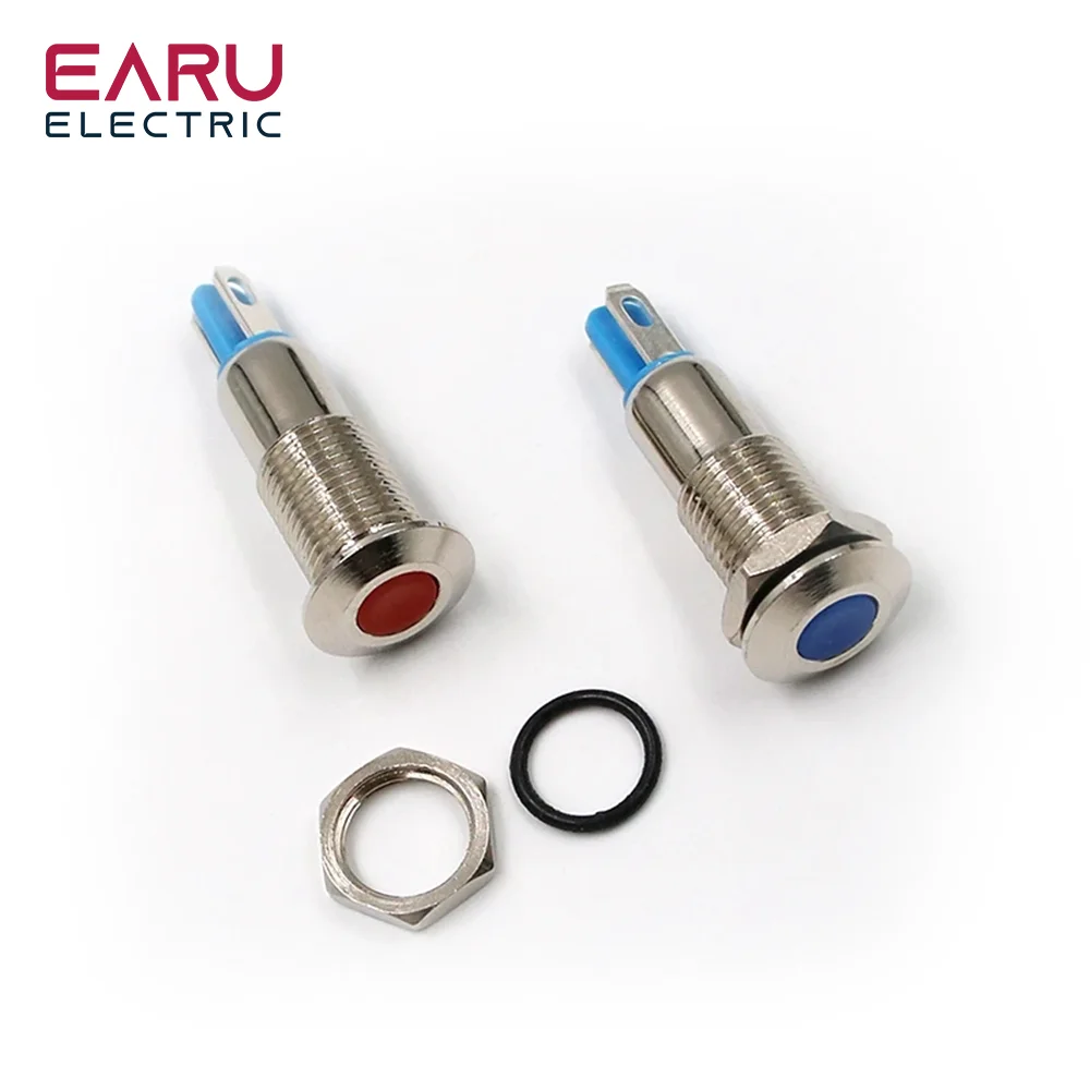 Metal Indicator Light LED 8mm Waterproof Signal Lamp 5V 6V 9V 12V 24V 110V 220V Dot Concave Pilot Red Blue Green Yellow Hot Bulb