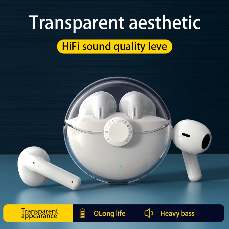 XY-90 Transparent Wireless Bluetooth 5.1 Headphones In-ear TWS Stereo Movement Waterproof Noise Reduction Power Display Music