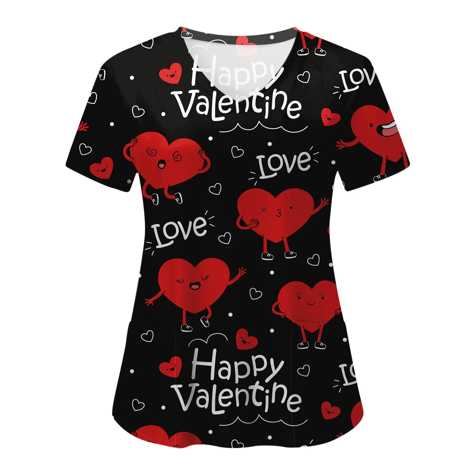 

Valentines Day Nurse Uniform Scrubs Tops Women Short Sleeve Heart Print Nurse Working Medical Ladies Nursing Uniforms Healthcare