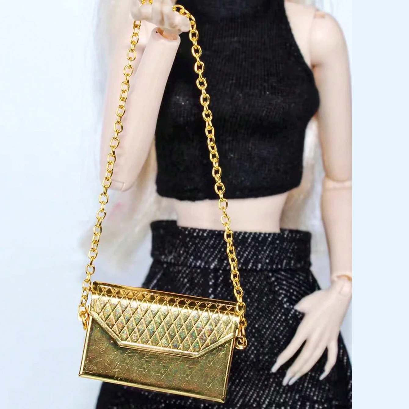 1 Piece of Openable Dollhouse Miniature Metal Handbag 1/12 1/6 Mini Simulation Shoulder Bag BJD Doll Decoration Accessories