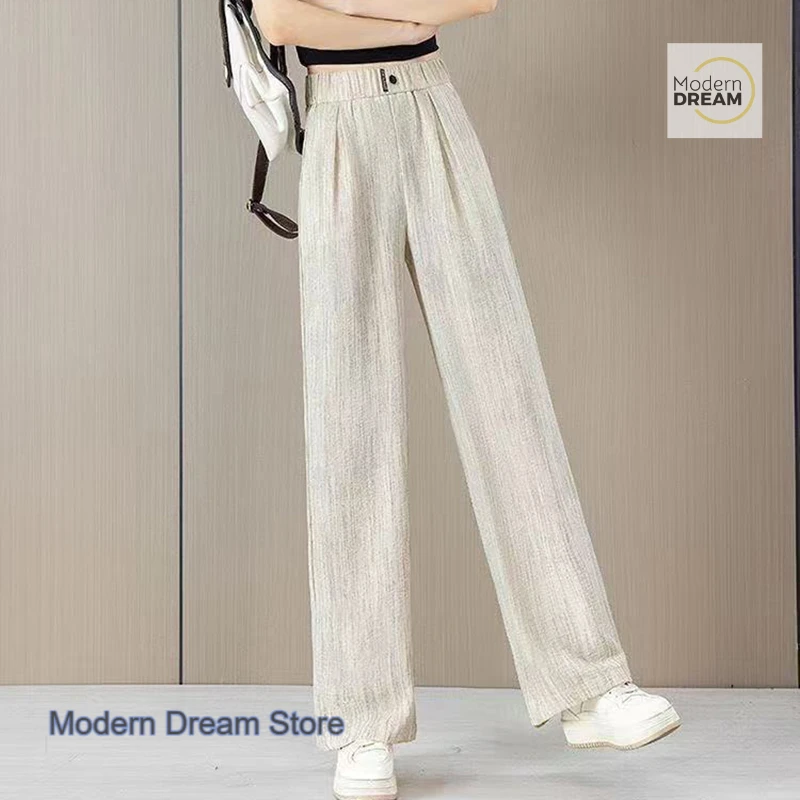 Thin and narrow version of ice silk wide-leg pants women's summer new high waist casual nine-point straight loose casual pants