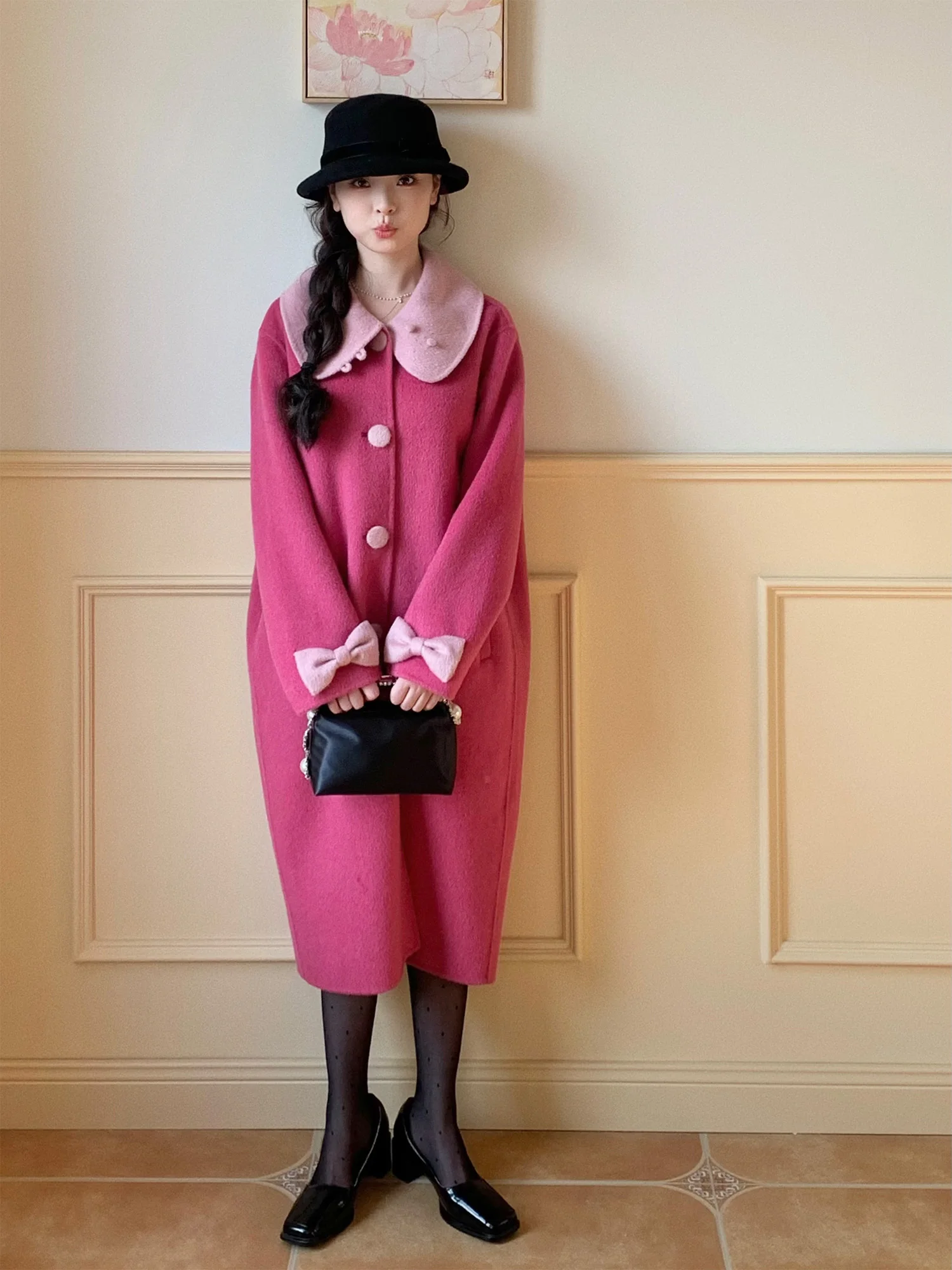 

Double-Faced Woolen Coat Vintage Color Colion Doll Collar Full Wool 900g Heavyweight Romantic Lyrical Poem Faionable Wom...