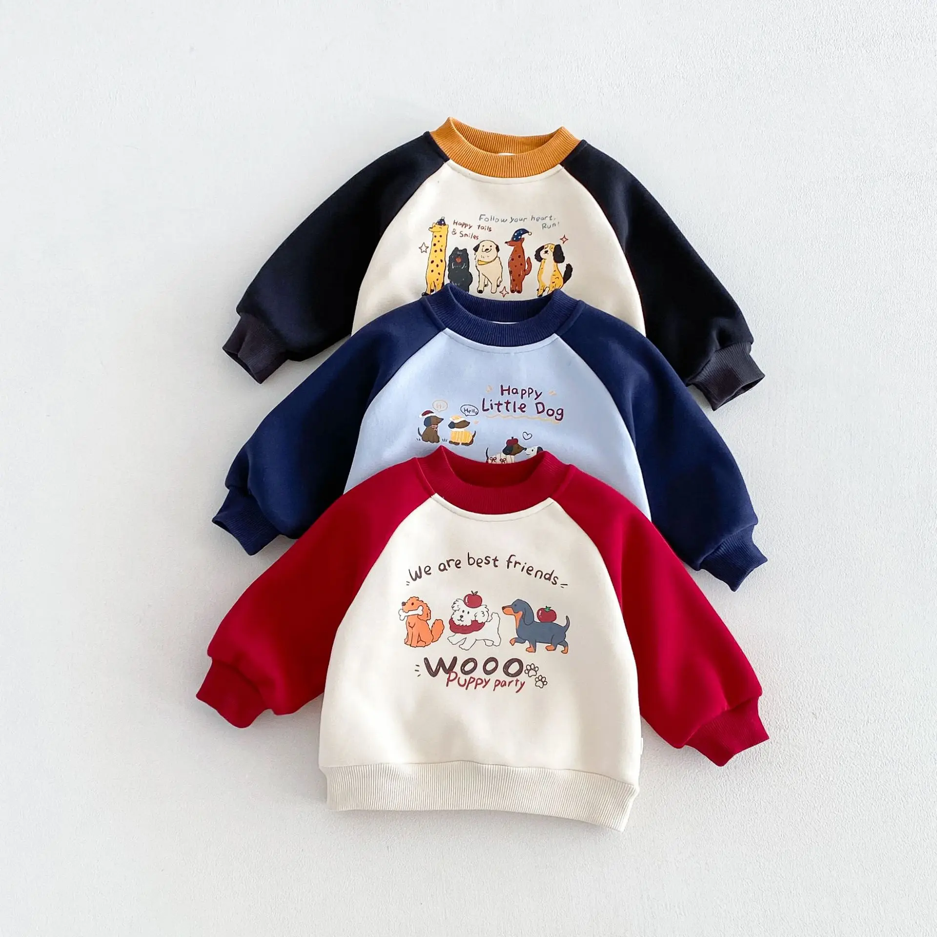 2026 New Winter Boys Alpaca Fleece Dog Print Sweatshirt | Letter Cartoon Pullover | Warm Top