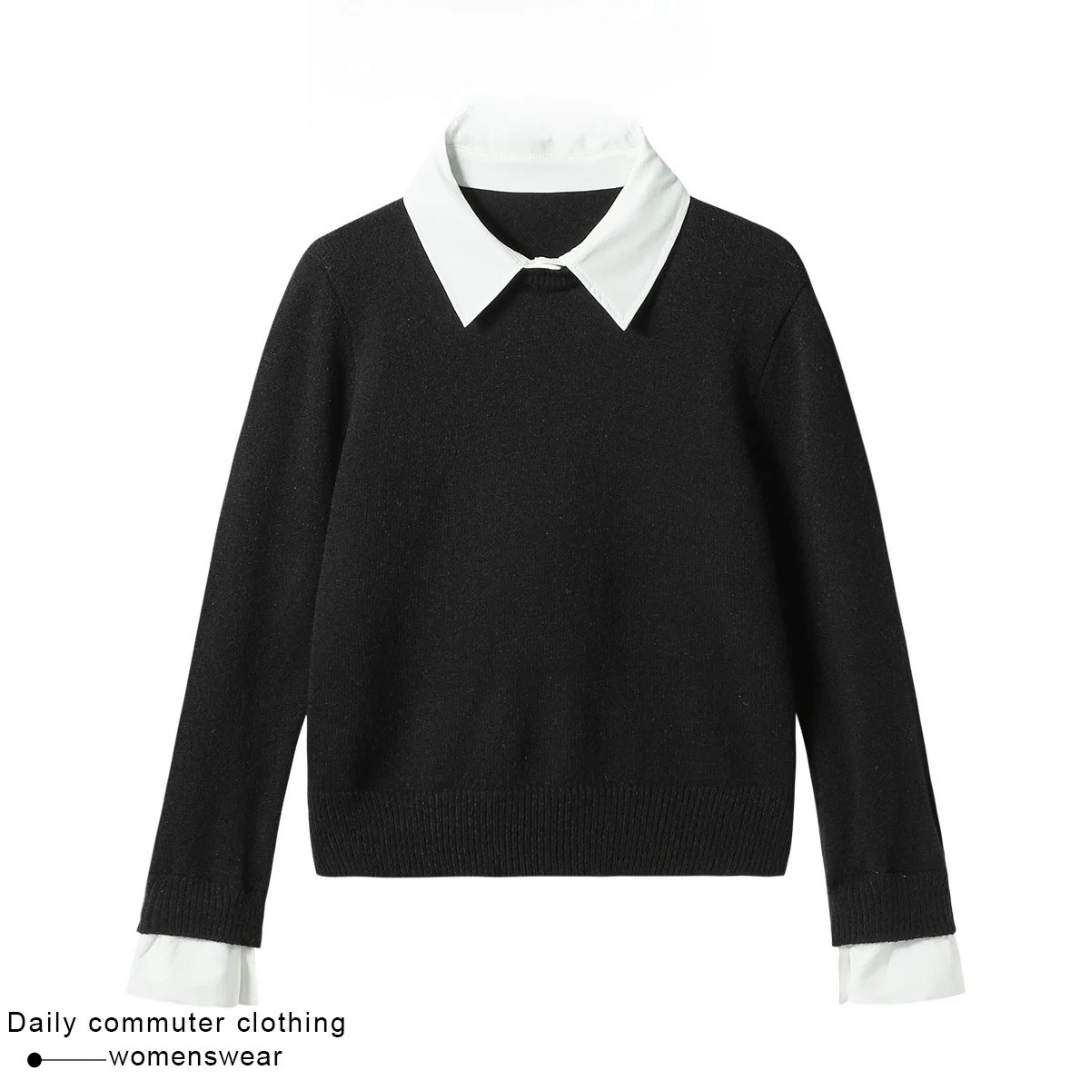

Coshehkg College Style Color Block Neck Knitted Sweater Women's New Winter Slim Fit Versatile Top False Two-Piece Design