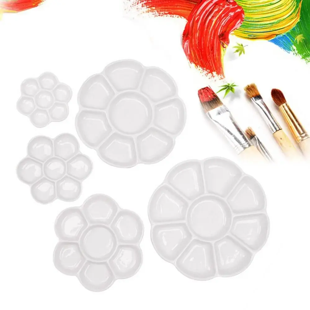 

6/7/8/9 Grids Ceramic Paint Palette White Portable Porcelain Palette Reusable Flower Shaped Mixing Colour Tray Art Supplies