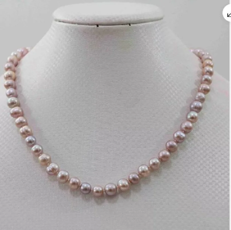 

Fine Jewelry AAA Japanese Akoya8-9mm Pink Purple pearl Necklace 14K Gold 18