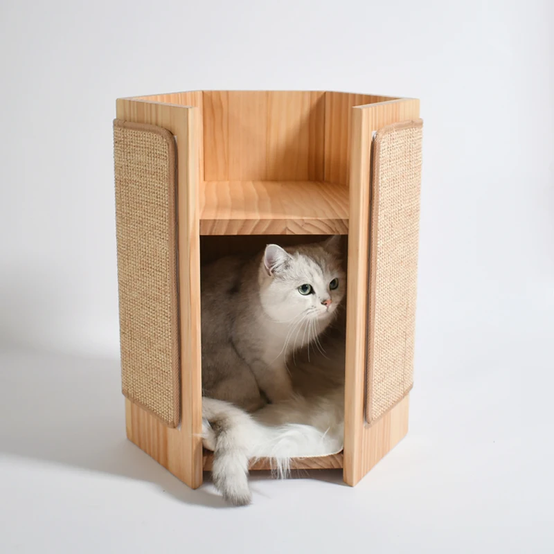 Solid Wood Double-Layer Cat Litter Cat Scratch Board Integrated Semi-Enclosed Warm Tree Hole Four Seasons Universal