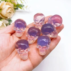 30MM Pink Opalite Mini Skull Head Statue Crystal Quartz Stone Cranium Witchcraft Figurine Hand Carved Home Decor Halloween Gift