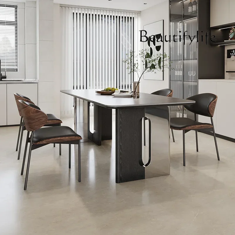 

56 Italian small apartment solid wood rock slab dining table retro style rectangular household dining table adornos de sala