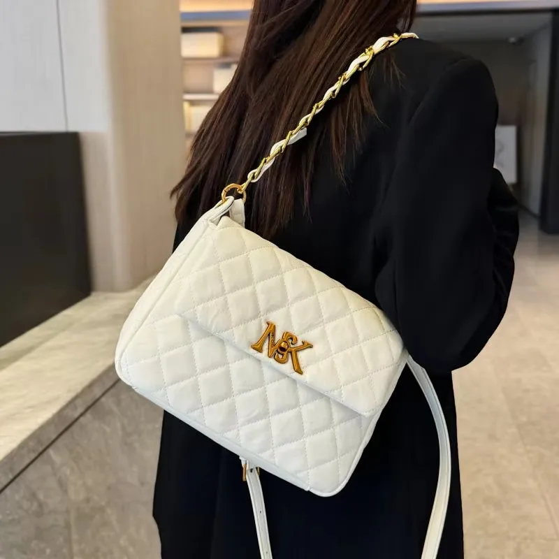 Trendy Textured Leather Shopper Bag - Designer Square Tote With Vintage Letter Logo & Spacious Interior Compartments