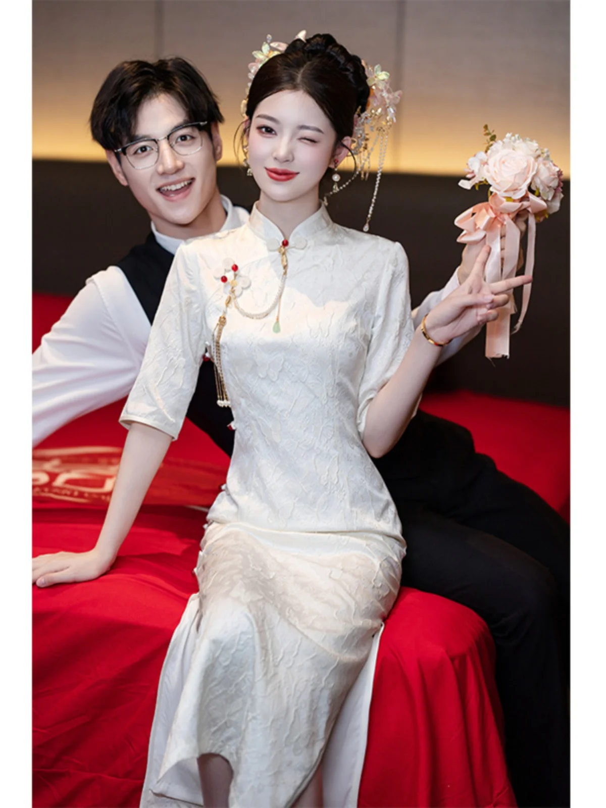 

Ele Young Sle Lace Dr Long Length Wedding Engagement Registration Traditional Chinese Costume Ele Sle