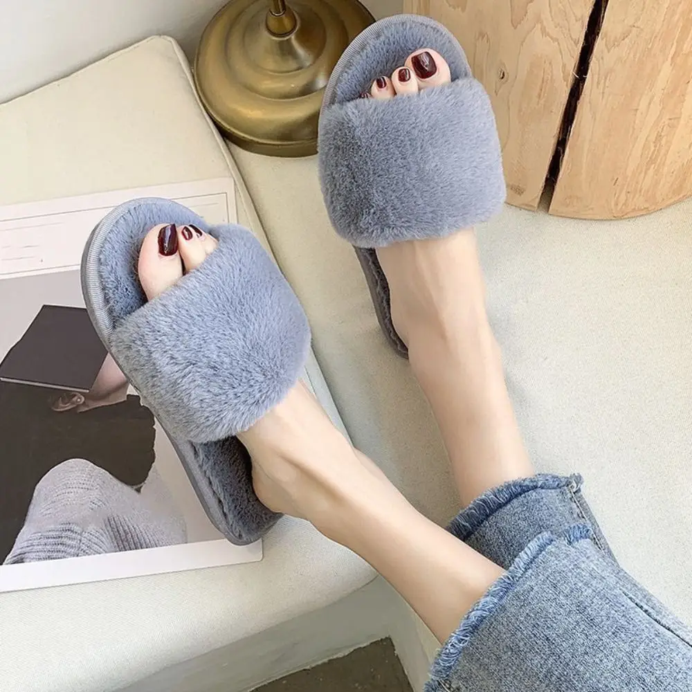 

Fashion Anti Slip Winter Plush Slippers Furry Floor Shoes Warm Slippers Women Fashion Homewear Faux Fur Slippers Autumn Winter