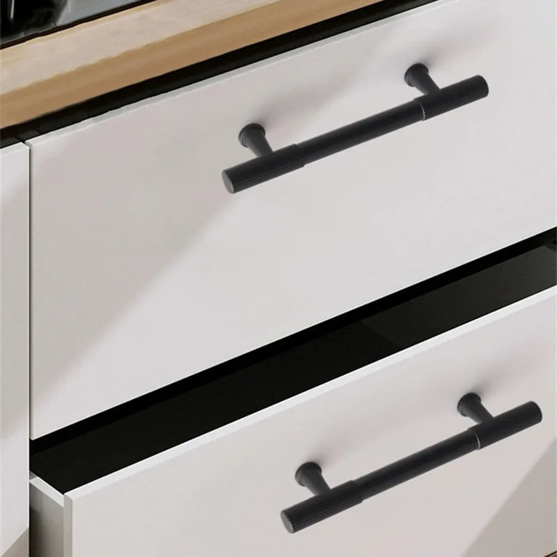 KK&FING Modern Aluminum Alloy Vertical Grain Furniture Door Handles Cabinet Drawer Knobs Wardrobe Cupboard Door Pulls Hardware