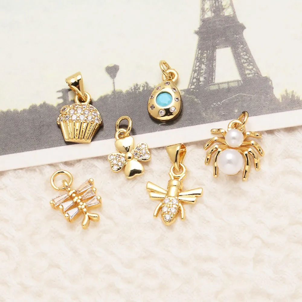 OCESRIO White Crystal Fish Bone Charm for Bracelet Copper Spider Waterdrop Keychain Purse Charm Jewelry Making Supplies chma514
