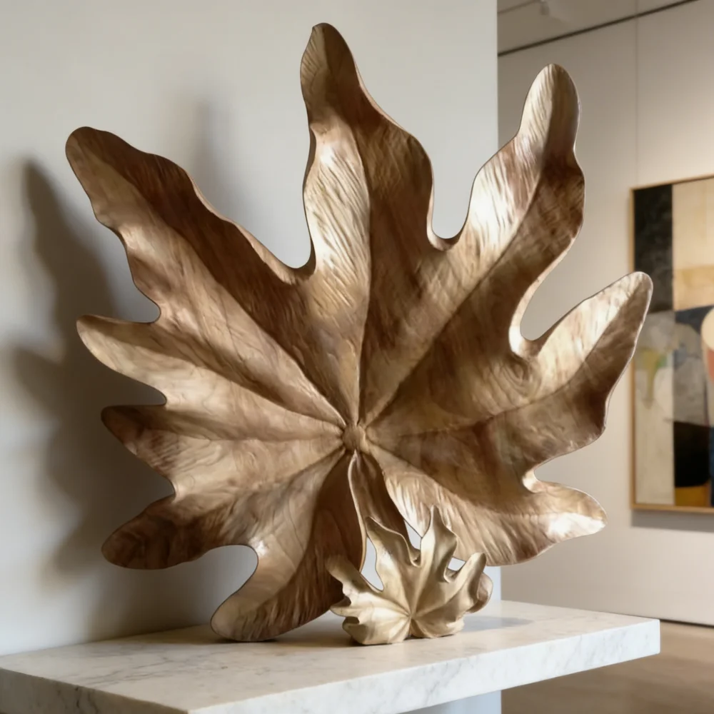 ！@Exquisite Wooden Leaf Sculpture with Intricate Vein Detail Unique Desktop Decor Artistic Gift