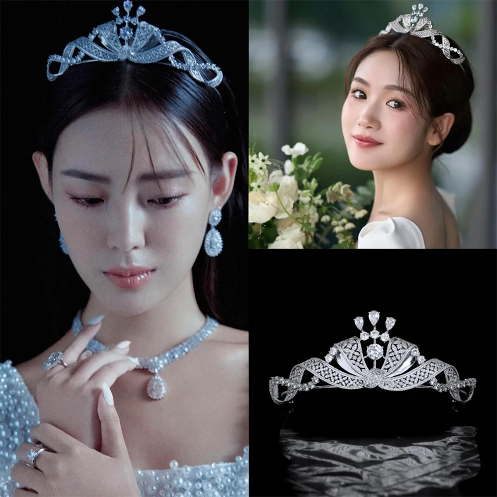 Himstory Bowknot Princess Crowns For Wedding Bride Headdress Zircon Tiaras For Women Pageant Diadem Prom Hair Jewelry Headdress