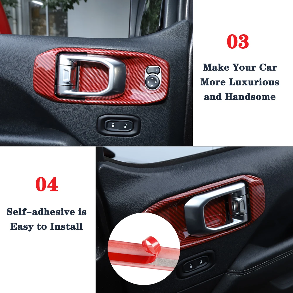 Porta Inner Handle Bowl Sticker, Decoração Capa, Guarnição para Jeep Wrangler JL Gladiator JT 2018-2020 2021 2022 2023, Acessórios de carro