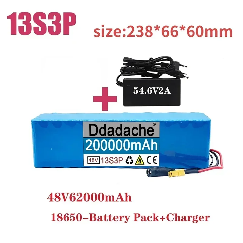 

XT60 Plug 48V200Ah 2000W 13S3P 48VLithiumIonBattery for 54.6VE-Bike Electric Bicycle Scooter with BMS+54.6VCharger