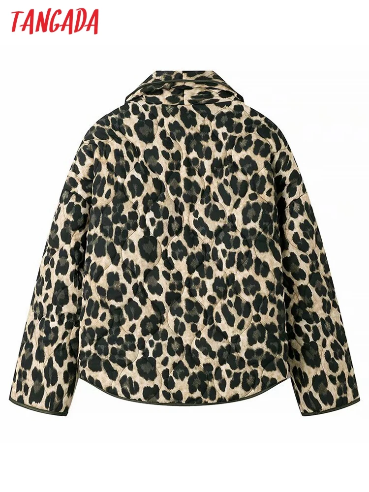 Tangada 2024 Women Leopard Oversize Coat Female Warm Loose Parkas JA17